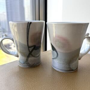 Loren Lukens Brace Point Studio Pottery California Coffee Mug Set Of 2 - READ